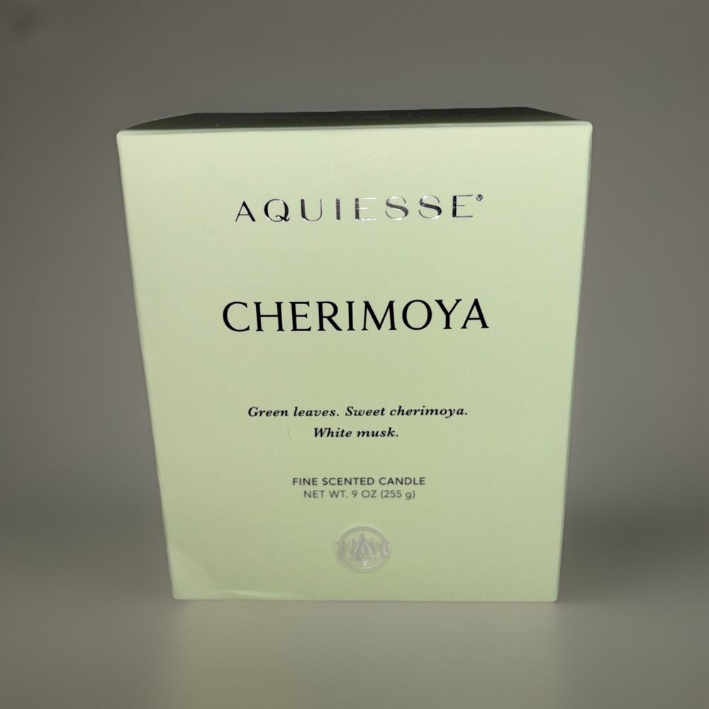 Aquiesse "Cherimoya" Fine Scented Candle 9oz Green Leaves White Musk NEW
